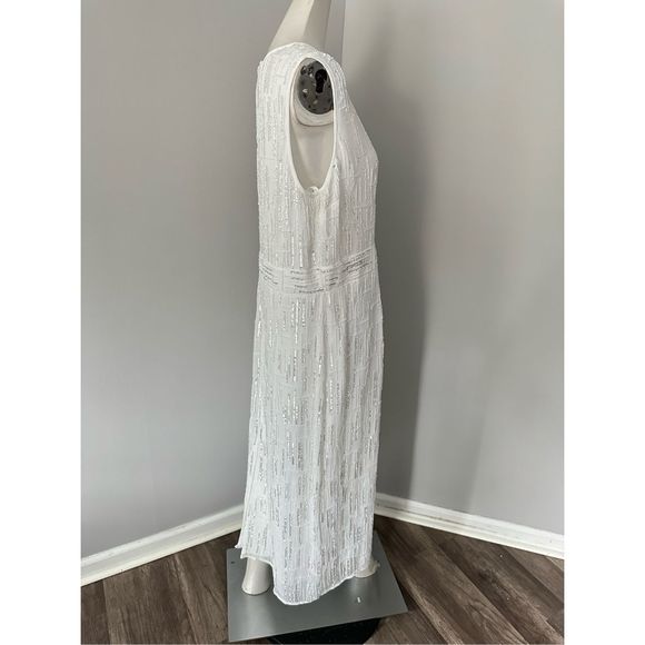 MAC DUGGAL ABSTRACT BEADED SLEEVELESS MIDI DRESS - Picture 8 of 10